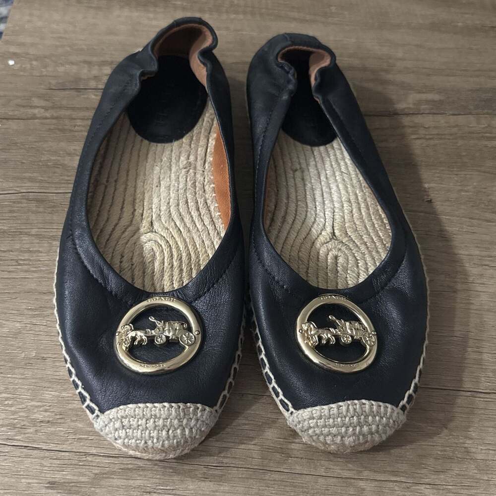 COACH Women's Flats Size 7.5 Shoes Clara Leather Ballet Black Gold G4839 EUC